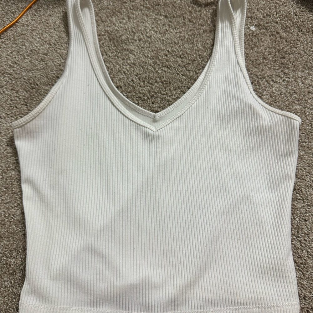 Hollister White Ribbed Fitted Tank Top
